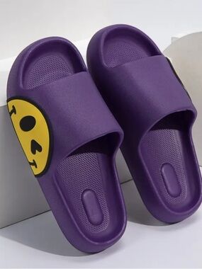 New Purple Slide Sandals with Smiley Accent